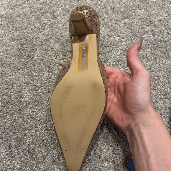 Sam Edelman 9 Kitten Heel Mule Beaded Metallic Gold Bronze Gorgeous shoe 2” - Picture 5 of 12